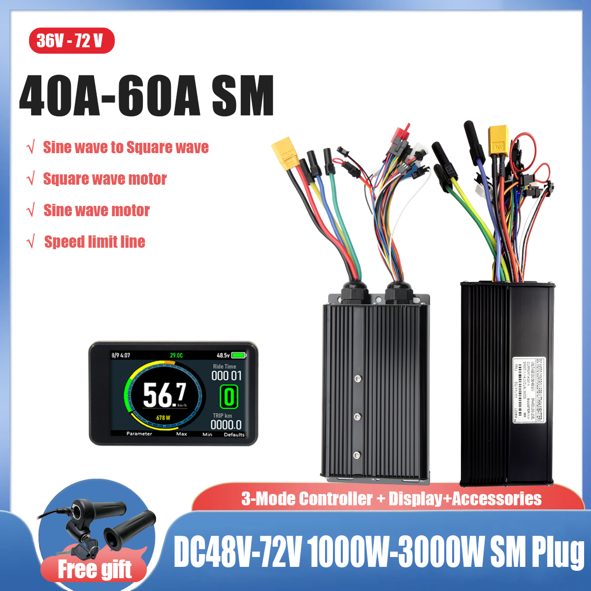 電動自転車用正弦波から方形波への変換 40A/45A/60A - Ebike Conversion Kit 72V 3000W のレビューと価格